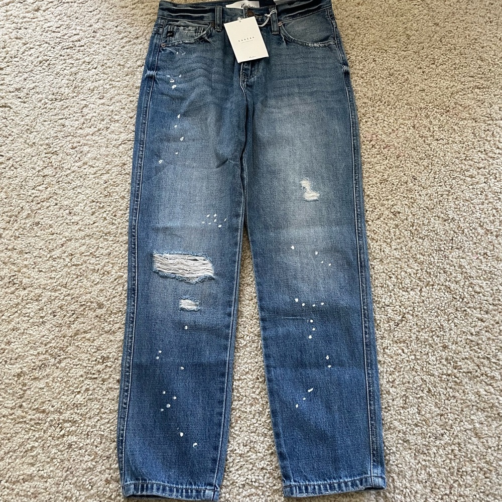 KanCan Distressed High Rise Paint Splatter Denim